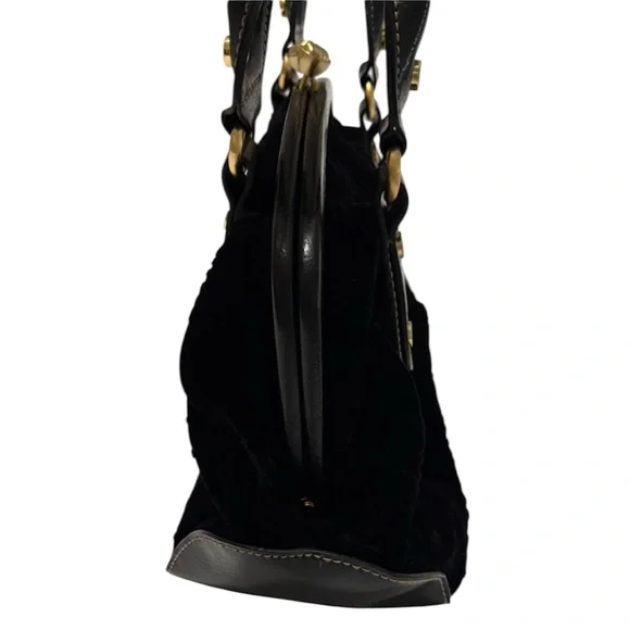 Franco Sarto Black Crushed Velvet Like Handbag Whimsy-Goth Vintage Kiss Lock - Picture 2 of 16